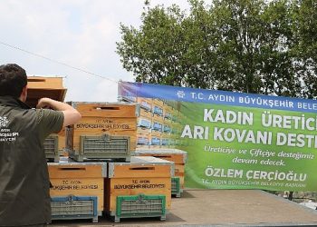 Aydın Büyükşehir Belediyesi’nden bayan arıcılara kovan dayanağı