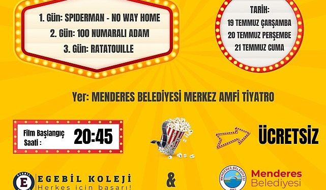 Menderes’te Yazlık Sinema Günleri Başlıyor