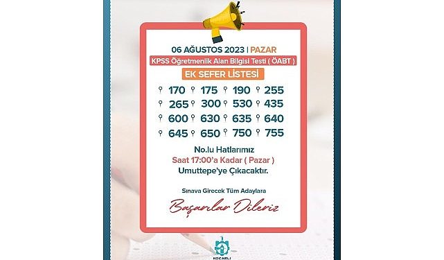 Kocaeli Büyükşehir’den KPSS için 16 hatta ek sefer