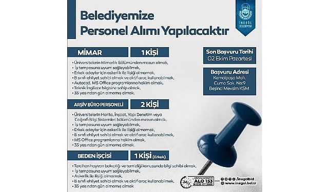 İnegöl Belediyesi Mimar, Ofis İşçisi Ve Vücut Çalışanı Alacak