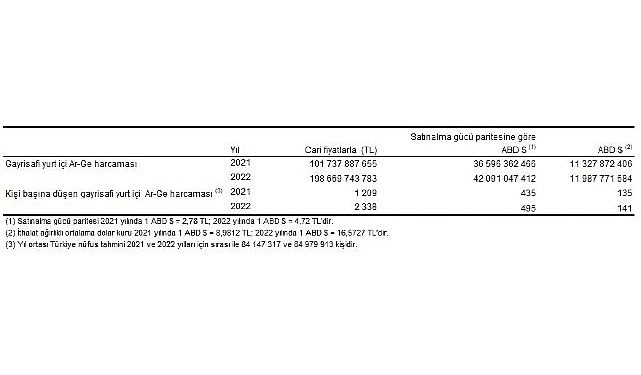 Araştırma-Geliştirme Faaliyetleri Araştırması, 2022