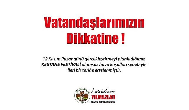 Beydağ’da Kestane Şenliği olumsuz hava şartları nedeniyle ileri bir tarihe ertelendi