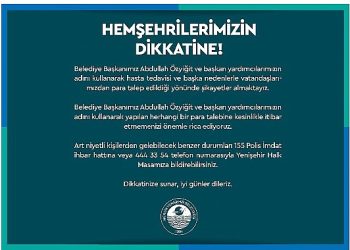 Mersin Yenişehir Belediyesi dolandırıcılara karşı uyardı