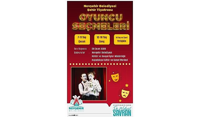 Nevşehir Belediyesi Kent Tiyatrosu’nda oyuncu seçmeleri yapılacak