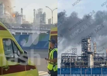 Moskova Petrol Rafinerisi’nde İHA saldırısı sonrası yangın